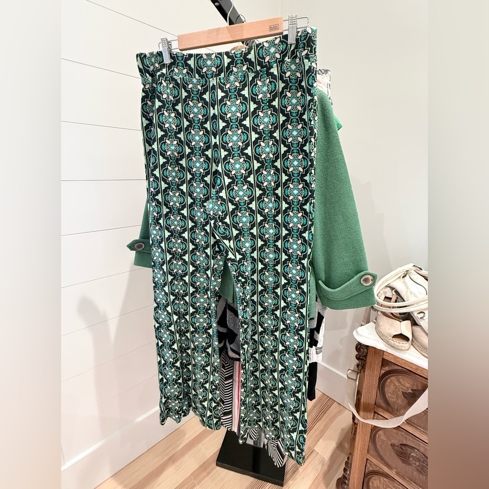 CAbi Cropped Green Wool Jacket 8 & Anthropologie Maeve Pants Trousers L/XL